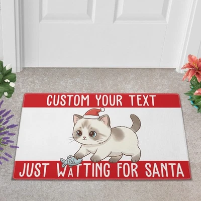Felpudo personalizado lindo gato Navidad tapete de bienvenida de vacaciones para amantes de las mascotas hogar Foto 1 de 4