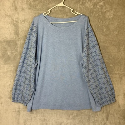 Top Jill 3X Plus Túnica Azul Lagenlook Manga Bordada Cuello Barco Foto 1 de 4