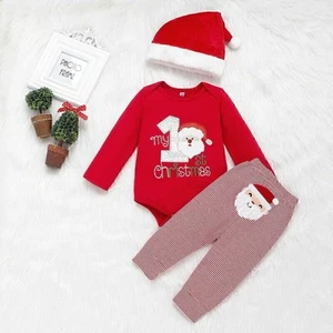 Neugeborene Baby Weihnachten Outfits Set Strampler Hose Hut Kleinkind Kleidung - Bild 1 von 18