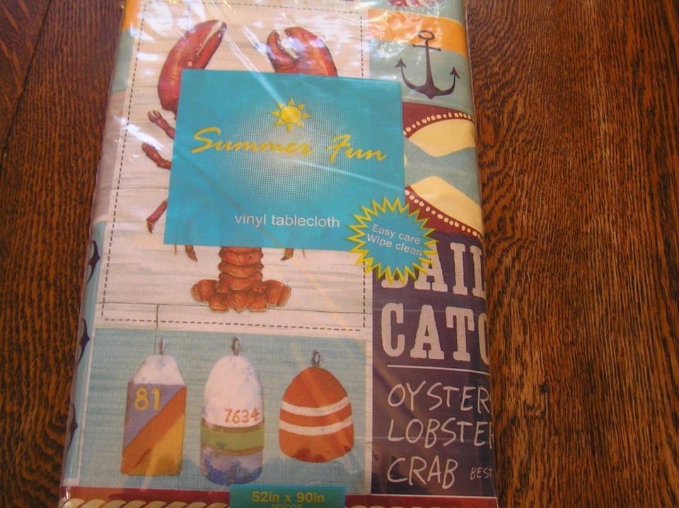 Elrene Home Summer Fun 52x90" NAUTICAL SEAFOOD Vinyl Tablecloth Olefin Back~~NIP - Image 1 of 4