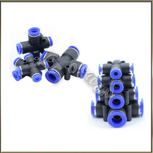 Pneumatic Push In Fitting Air Water Pipe - Cross Fittings 4-6-8-10-12-14-16mm - Picture 1 of 3