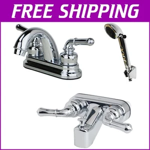 Stylish RV Bathroom Shower Fixture - Dual Handle Faucet with Hand Shower Chrome - Picture 1 of 10
