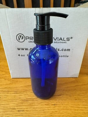 Premium Vials 4oz blue boston glass bottle with black pump, 6 total - Image 1 of 3