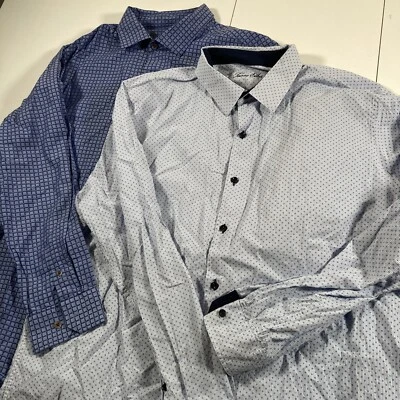 Lote De 2 Camisas Tasso Elba 2XL Manga Larga Botón Cuadros Azules + Lunares Foto 1 de 4
