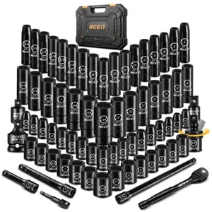 72 Pcs 1/2" Drive Impact Socket Set,Standard SAE (5/16"-1-1/4") & Metric(8-24mm) - Picture 1 of 13