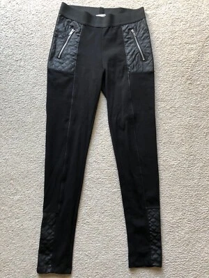 H&M Leggings Quilted Faux Leather Panel Black Piping Detail Pants Small Zippers - Image 1 of 4