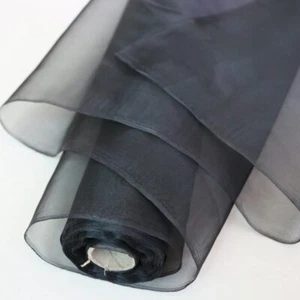 1 Yard Wholesale Black 100% Mulberry Silk Organza Fabric Gauze Tecido - Picture 1 of 6