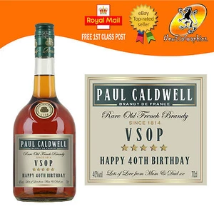 BOTELLA BRANDY FRANCÉS VSOP PERSONALIZADA ETIQUETA CUMPLEAÑOS REGALO CUALQUIER OCASIÓN - Imagen 1 de 1