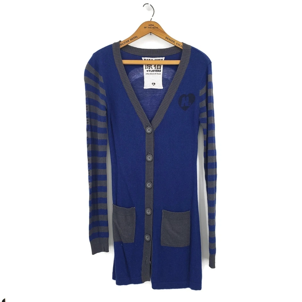 Harajuku Lovers Cardigan Sweater Womens Small Blue Grey Angora Blend - Image 1 of 4