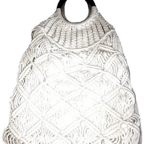 Macrame Handbag Tote Wooden Handle, 20 in Crocheted Purse - Picture 1 of 6