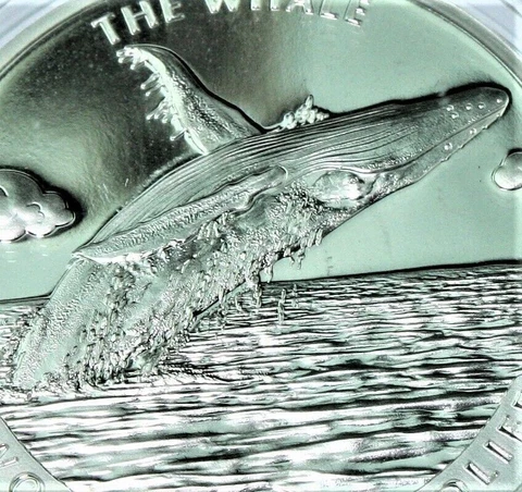 2020 Congo Humpback  Whale breaching .999 1 oz Silver Coin In Capsule BU Cover