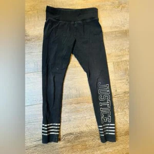 Justice Black Graphic Stripe Leggings - Size 7 - Picture 1 of 3