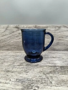 Anchor Hocking Cobalt Blue Glass Footed Coffee Mug 16 oz Large USA - Vintage EUC - Picture 1 of 7