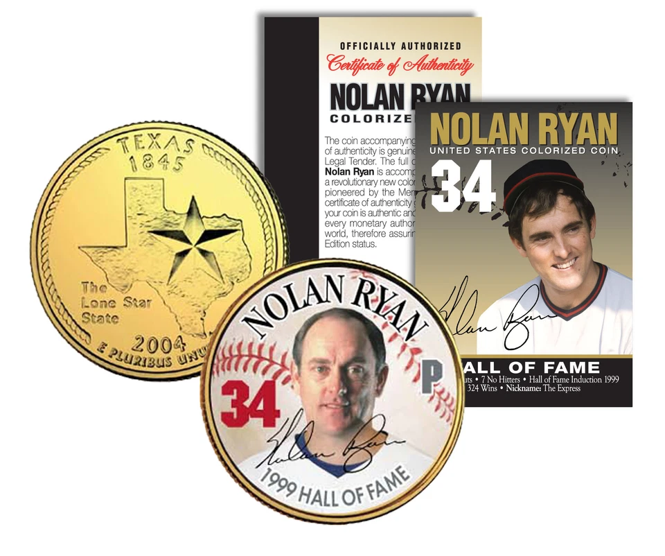 NOLAN RYAN * Hall of Fame * Legends Colorized Texas Quarter 24K Gold Plated Coin - Image 1 of 1