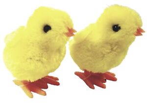 Happy Farm Furry Yellow Baby Chicks Set Of 2 Wind Up Hopping Action Toy
