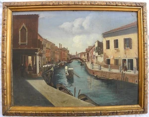 Emilio PAPINI (Firenze 1870-1950) Rio con gondole a Venezia OLIO cm 31x41 - Foto 1 di 19
