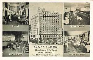 1950's NYC Postcard Hotel Empire Broadway at 63rd Street UNPOSTED NYC112 - Picture 1 of 2