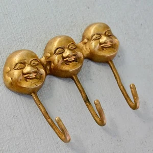Antique Coat Hook vintage VTG Laughing Buddha mid century Bronze Brass wall key  - Picture 1 of 9