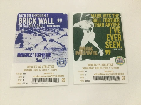 Oakland A’s Athletics 2019 TICKET STUB VS ORIOLES-6/17/19-6/19/19 Cover