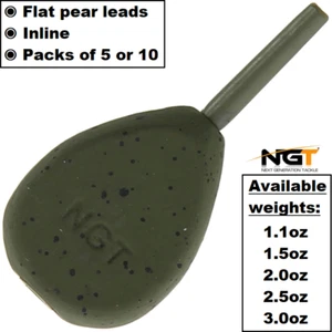 NGT Inline Carp Coarse Fishing Leads Weights Flat Pear 1.1-3oz 5-10 Packs - Picture 1 of 2