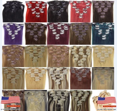 Clip-in Human Hair Extensions Double Wefts Full Head Thick Remy Russian Hair7pcs - Image 1 of 4