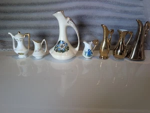 Vintage Mini Pitchers White & Gold, Lot Of 7 - Picture 1 of 4