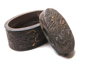 Japón Antiguo Era Edo Meiji Dragón Fuchi Kashira Espada de Hierro Katana Sin Caja  - Imagen 1 de 10