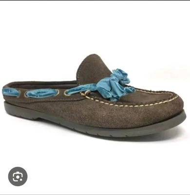 L.L. Zapatillas mocasín BEAN gamuza cuero sin cordones Mules marrón mujer talla 7M Foto 1 de 4