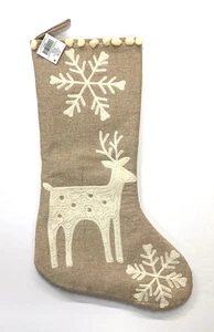 Hobby Lobby Christmas Stocking Reindeer & Snowflakes 21”x 11” Sewn-On Appliqués - Picture 1 of 2