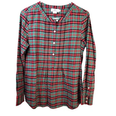 Vineyard Vines Xadrez Tartan Popover Feminino 2 Flanela Verde Vermelha Festiva Preppy   - Imagem 1 de 4