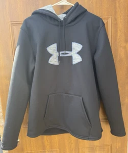 Under Armour Black Cold Gear Loose Fit Graphic Hoodie Large Fleece lined - Picture 1 of 10