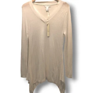 NEW Kenar Thin Pullover Sweater  Womens Medium Ivory Ribbed Shark Bite Hem - Picture 1 of 9
