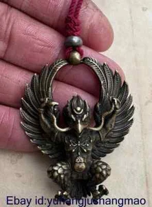 1.8" Old Chinese Copper Buddhism Redpoll Winged Garuda Bird Eagle Buddha Pendant - Picture 1 of 5