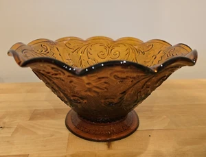 Tiara Indiana Glass Sandwich Amber Footed Ruffled 10" Serving Bowl - Picture 1 of 7