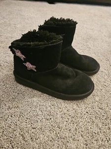 Koolaburra Girls Koola Star Mini Pull On Suede Boots Black Purple Star Size 3 - Picture 1 of 10