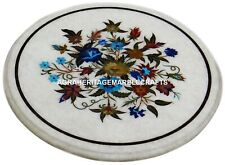 White Marble Round Coffee Table Top Marquetry Inlaid Floral Garden Decor H2975