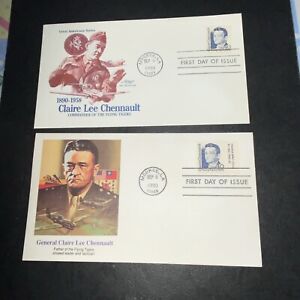 WW2 FLYING TIGERS LEADER CLAIRE CHENNAULT 1990 CACHET FDC Lot Of 2
