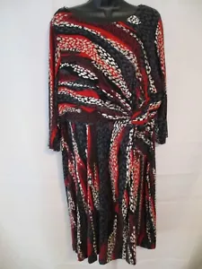 Dana Buchman Rayon Plus 1X Black Geometric Knotted Sheath 3/4 Sleve Dress - Picture 1 of 3