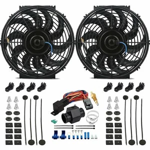 DUAL 12-13" INCH ELECTRIC RADIATOR FAN 40MM 180F HOSE LINE THERMOSTAT SWITCH KIT - Picture 1 of 8