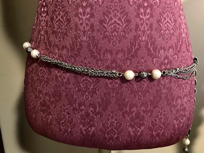 Ivory Bead and Silver Tone Chain Waist Belt - Image 1 of 4