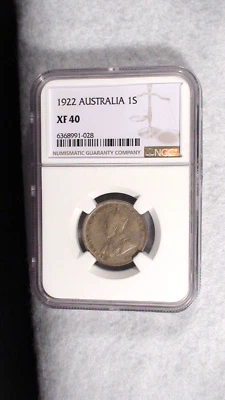 1922 AUSTRALIA Shilling NGC XF40 SILVER 1S Coin PRICED TO SELL RIGHT NOW - Image 1 of 4
