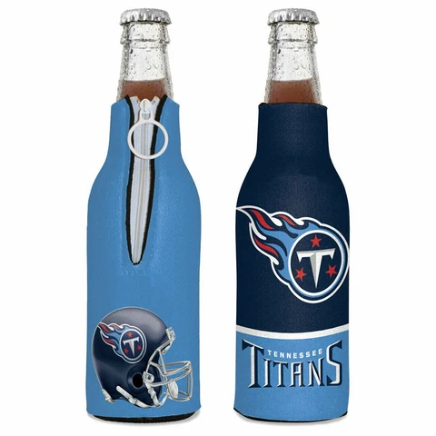 Tennessee Titans Bottle Cooler 12 oz Zip Up Koozie Jacket NFL Two Sided Cover