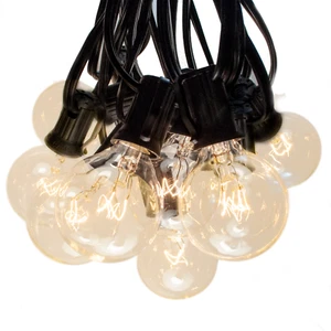 G40 Clear Globe Outdoor Patio String Lights with Black Wire. 10’, 25’, 50’, 100' - Picture 1 of 6