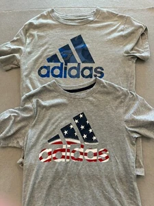Adidas T Shirt Kids Boy's Medium 10-12 Set of 2 Gray Logo USA Camo Logo Cotton - Picture 1 of 4