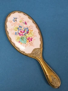 Antiker viktorianischer Porzellan Blumen & Messing Handspiegel - Bild 1 von 4