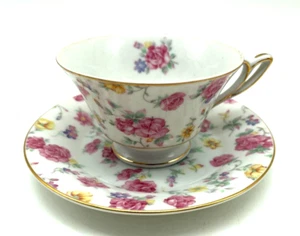 Vintage Diamond China Chintz Floral Tea Cup and Saucer Occupied Japan - Picture 1 of 7