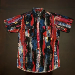 Vintage Panhandle Slim Shirt Men 16 1/2 Western Colorful Psychedelic USA Aztec - Picture 1 of 8