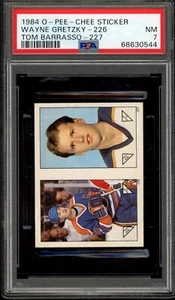 1984 OPC O PEE CHEE #226 Wayne Gretzky Tom Barrasso RC Stickers PSA 7 NM Oilers - Picture 1 of 2