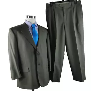 Gerald Austin Bond Street 42R Wool 2 Button Olive Striped 2pc Suit 36x29 Pleated - Picture 1 of 21