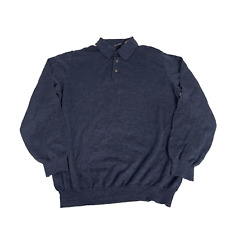 JOHN ASHFORD Mens Sweater Size M  1/4 Button Up Blue Long Sleeve Pullover WOOL